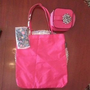Lancome 3 Piece Tote Bag, Zippered Case & Makeup Case Pink Brand New